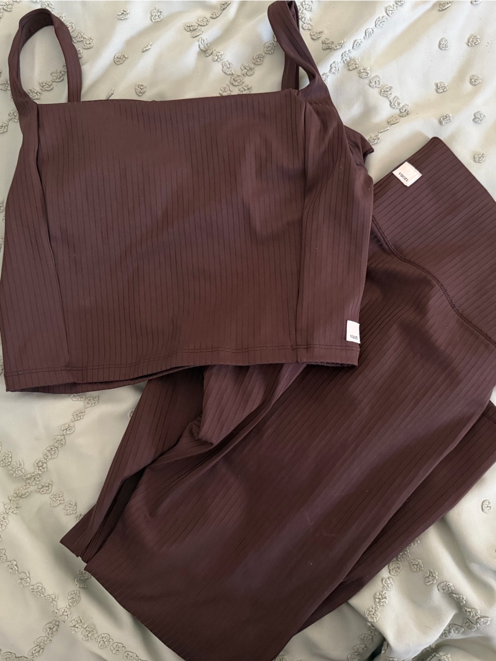 Medium Vuori Ribbed Cropped Tank & Ankle Pants Set in brown